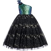 Kids Girls Bowknot Sequin Tulle Party Dress One-Shoulder Wedding Bridesmaid Flower Girl Dresses Pageant Formal Prom Ball Gown