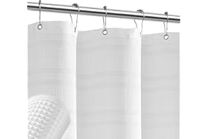 TURKIO White Waffle Shower Curtain, Waffle Weave Striped Shower Curtain Hotel Luxury White Fabric Shower Curtains for Bathroom