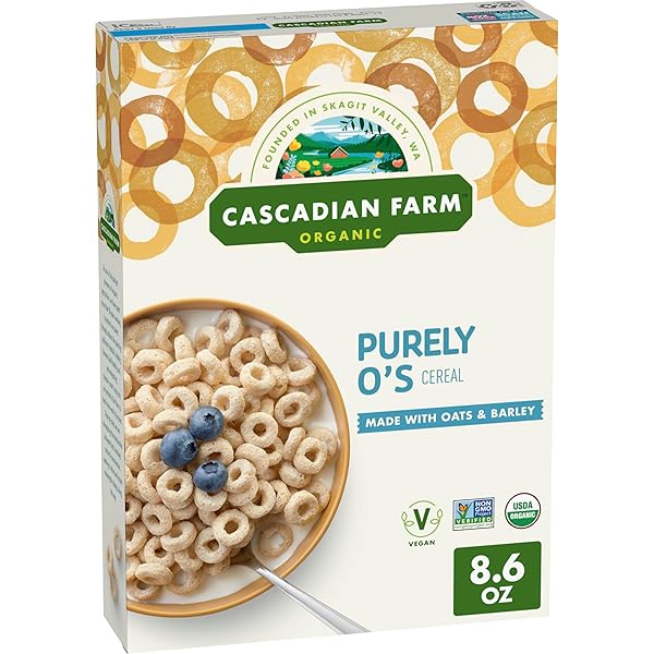 CASCADIAN FARM ORGANIC PURELY O’S CEREAL, MADE WITH OATS AND BARLEY, VEGAN, 8.6 OZ