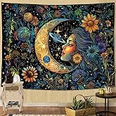 Accnicc Sun and Moon Tapestry for Bedroom Hippie Boho Floral Flower Plant Wall Tapestry Aesthetic Vintage Galaxy Celestial Star Spiritual Large Tapestries Wall Hanging for Living Room Dorm 48 x 36 Inch