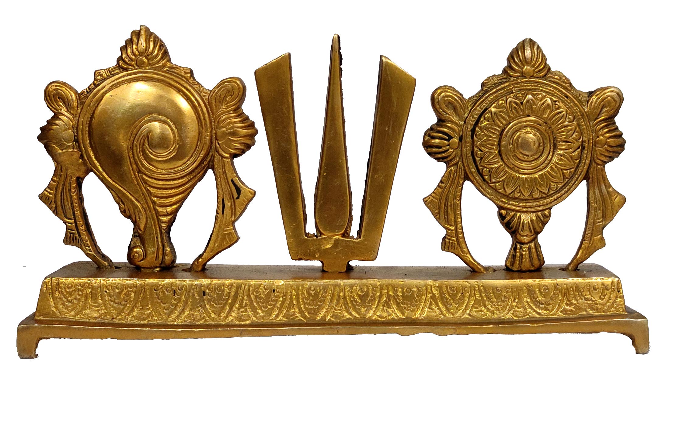 Purpledip Brass Idol Tirupathi Balaji Shankh Chakra Tilak: Padmanabha Swami Venkateswara Vishnu Decor Statue (12088)