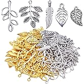 Hmjpng 100pcs 5 Styles Tree Leaf Charms Tibetan Alloy Leaves Branch Pendants Vintage Dangle Charms for DIY Earring Necklace Keychains Jewelry Making Accessory, Gold and Antique Silver