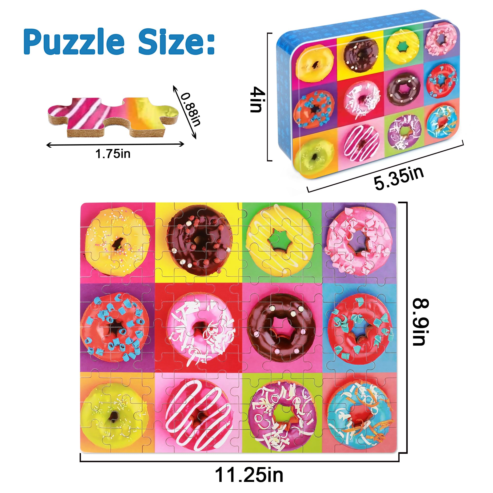 LELEMON Puzzles for Kids Ages 4-8,Donut Puzzle 100 Piece Puzzles for Kids Ages 4-6 in a Metal Box,Educational Jigsaw Puzzles 100 Piece Puzzle Games Toys for Girls and Boys