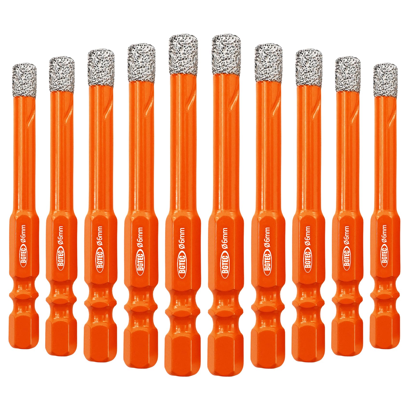 BGTEC Dry Diamond Drill Bits 10pcs 6mm with Quick Change Hex Shank for Granite Marble Porcelain Tile Ceramic