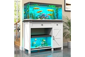 kepptory 40 Gallon Fish Tank Stand with Power Outlets, Farmhouse Decorative Aquarium Stand Furniture with Adjustable Shelves and Storage Drawer, 30-40 Gallon Reptile Turtle Tank Stand(White, 30-40GL)