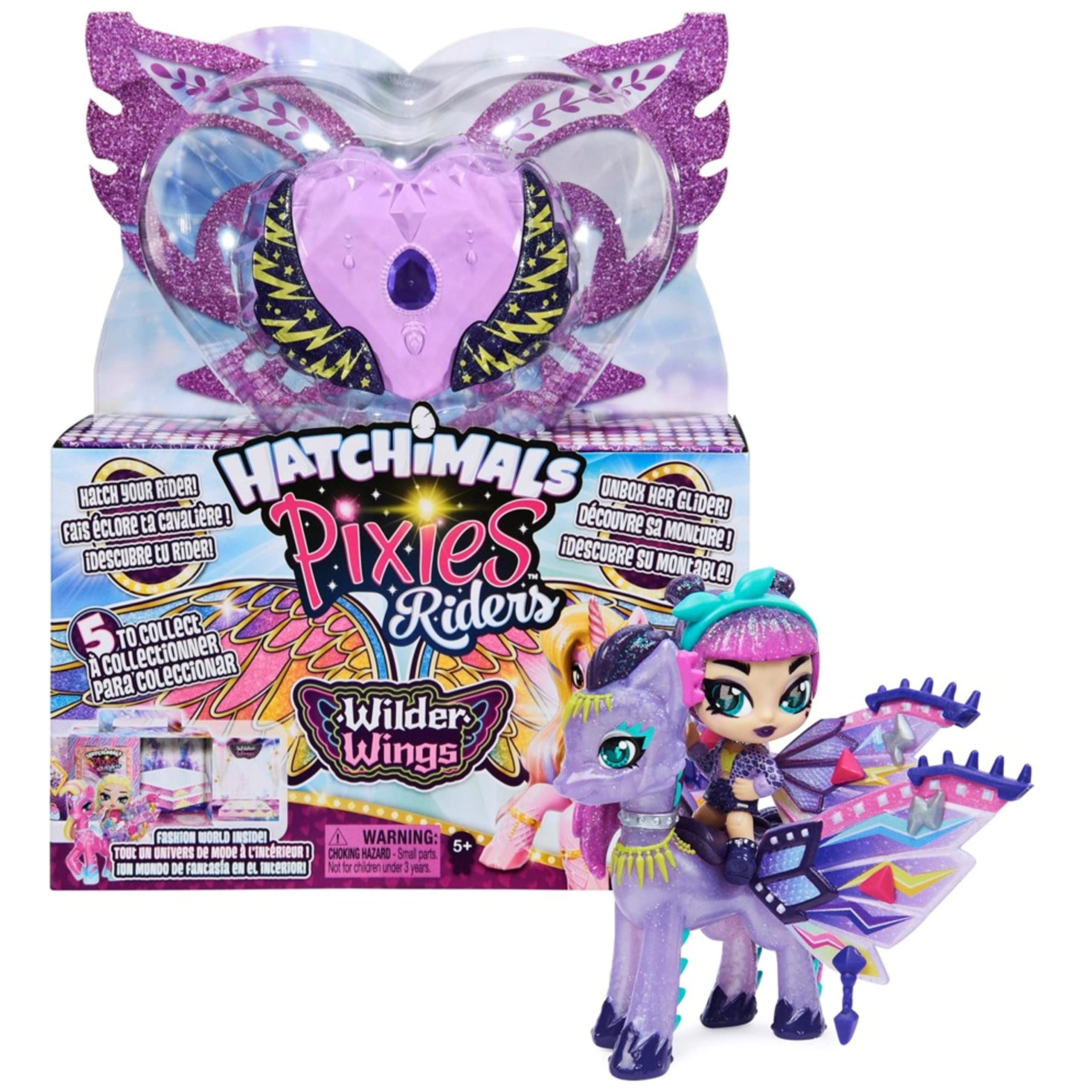 HATCHIMALS Pixies Riders, Wilder Wings Pixie and Glider with 16 Wing Accessories