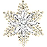 Unimooie Gold Plated Elegant Full Cubic Zircon Layered Snowflake Brooch Pin Cute Winter Rotate Snowflakes Corsage Pins Christmas Gift with Box