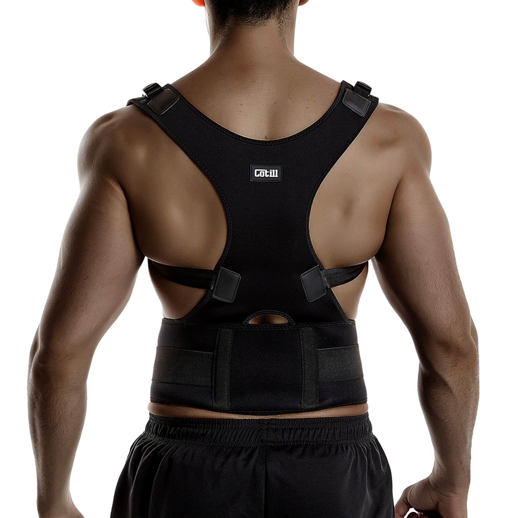 Cotill Back Brace Posture Corrector Spinal Support for Women and Men, Lumbar Shoulder Posture Correction for Upper and Lower Back Support, Adjustable Neoprene Belt Strap for Relief Back Pain (XL)