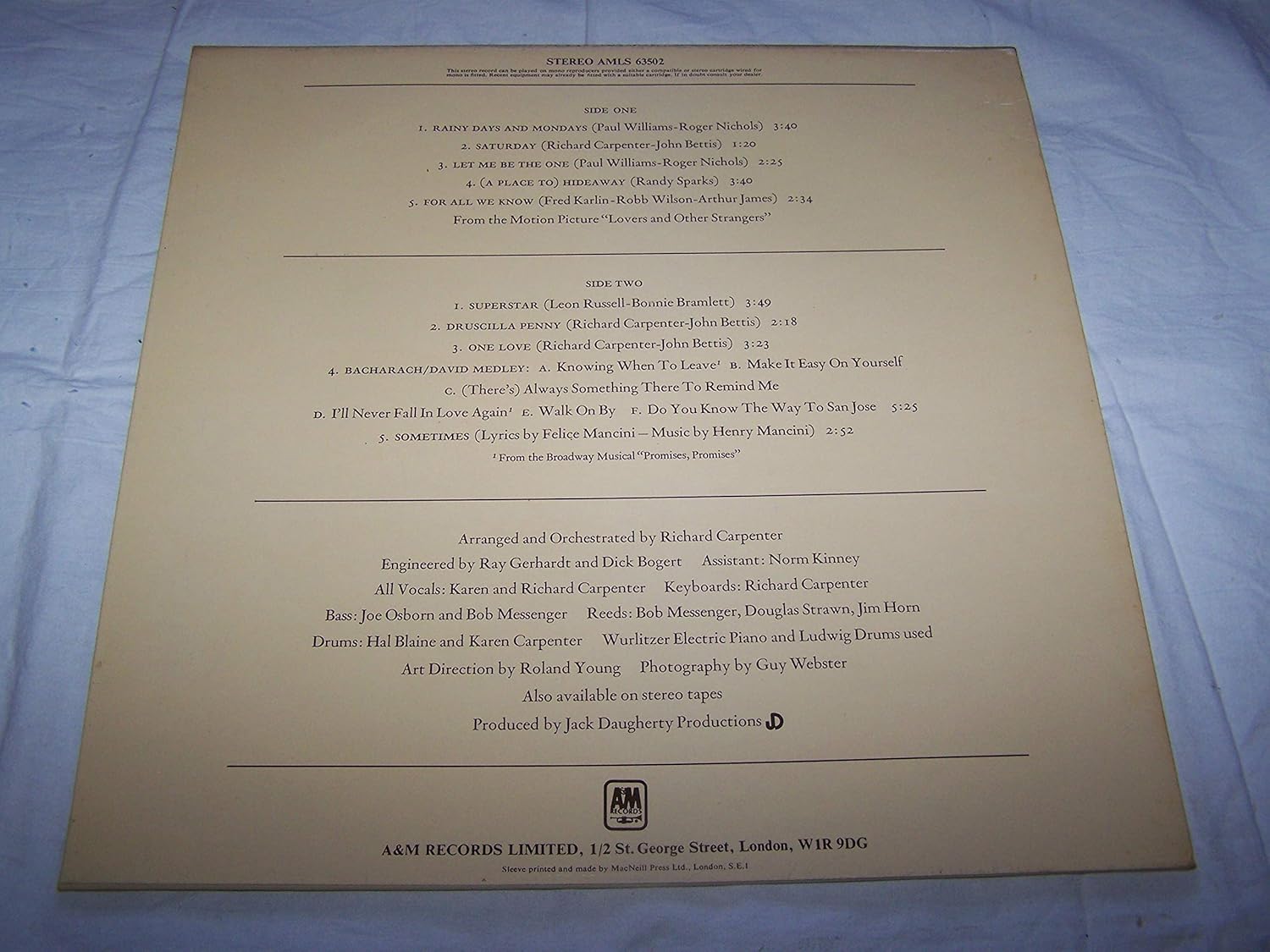 Carpenters Carpenters 1971 Uk Vinyl Lp Amls63502 Amazon De Musik amazon de