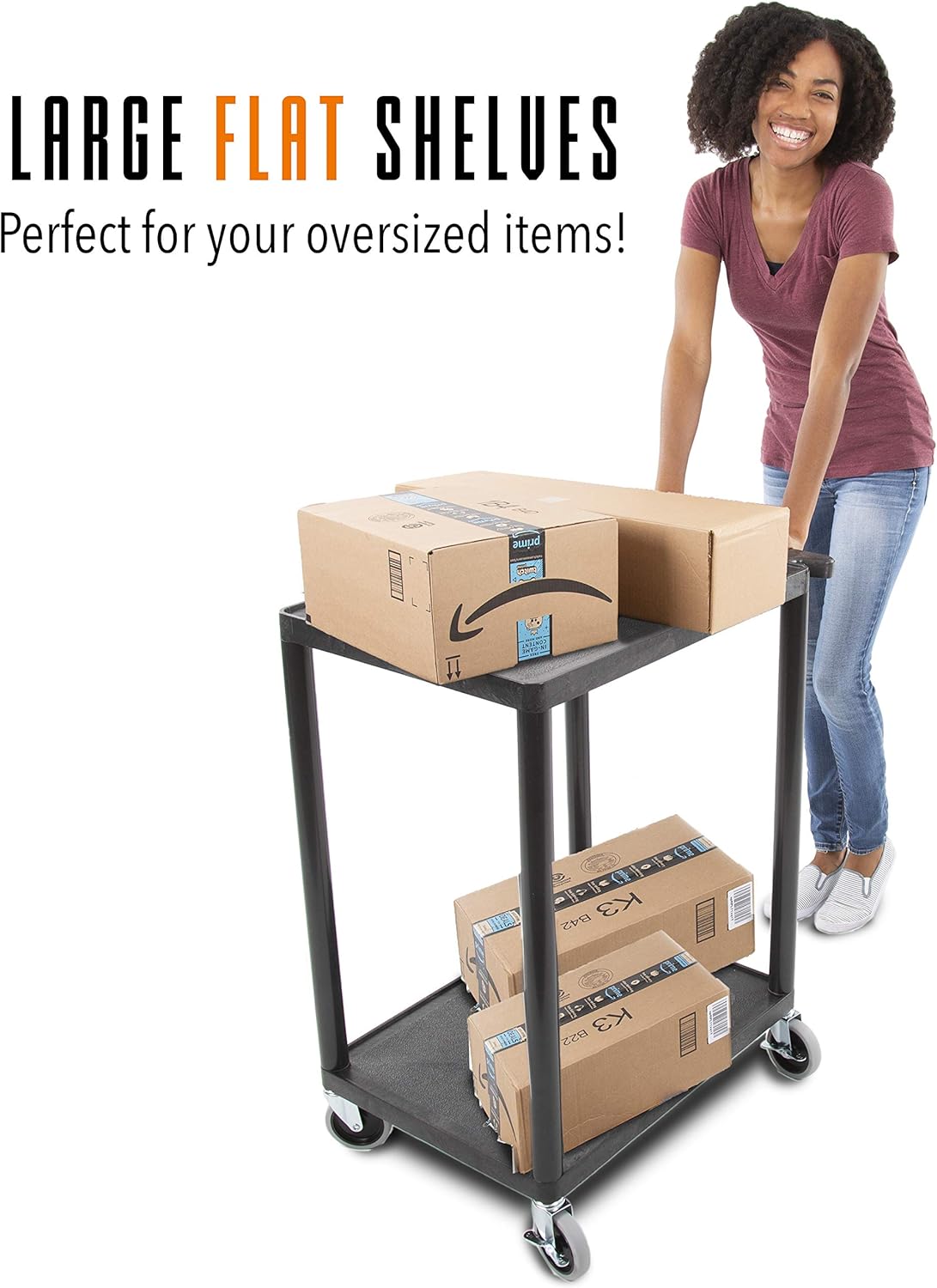 Original Tubstr  Flat Top Utility Cart/Service Cart  Compact, 24 x 18 Inches  Heavy Duty, Supports up to 300 lbs - Lipped Shelf Cart  Great for Warehouse, Garage, Cleaning and More : Office Products