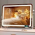 Hasipu Vanity Mirror with Lights, 30" x 21" LED Makeup Mirror, Light up Mirror with 10X Magnification and Phone Holder, USB Charging Port, Smart Touch 3 Colors Dimmable, 360° Rotation (White)