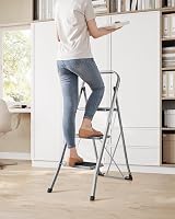 SONGMICS 3-Step Folding Ladder Dove Grey Safety Lock 150 kg view 7