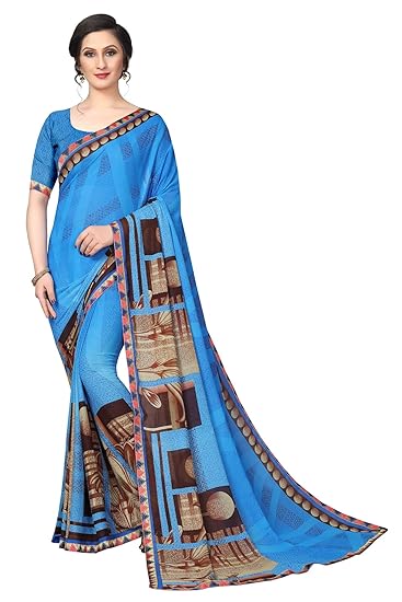 Winza Designer Womens Georgette Saree with Blouse (ANIKA 03_SkyBlue)
