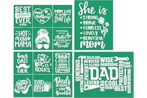JAJADO Dad Mom Theme Silk Screen Stencils 4 Pcs, Self Adhesive Stencils Reusable Chalk Mesh Transfers DIY Gift for Mom Dad Screen Print Stencils for Painting on Shirt, Wood, Cup, Wall DIY Home Decor