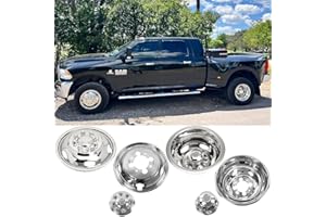 Deebior 4pcs 17" Polished Stainless Steel Dually Wheel Simulators,Nice Looking Bolt On Wheel Cover with Removable Centre Cap,8 Lug 5 Hand Hole Hubcap Fit for 2003-2018 Dodge Ram 3500 17D8