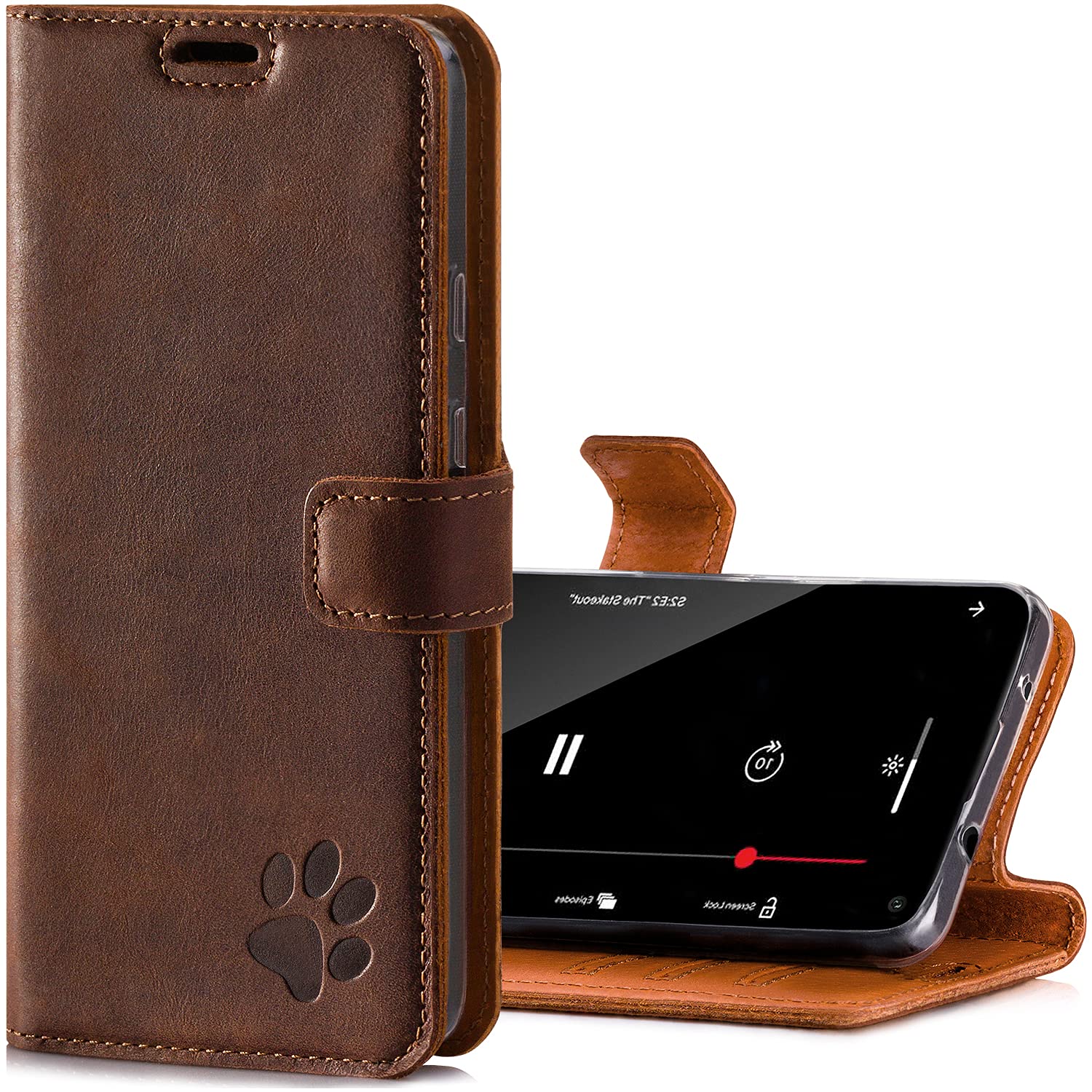 SURAZO Leather Wallet Mobile Phone Case Compatible with Apple iPhone 12 - Flip & Fold Smartphone Case with Stand, RFID Blocker, Magnet Closure, 3 Slots for Bank Cards - Handcrafted European Leather