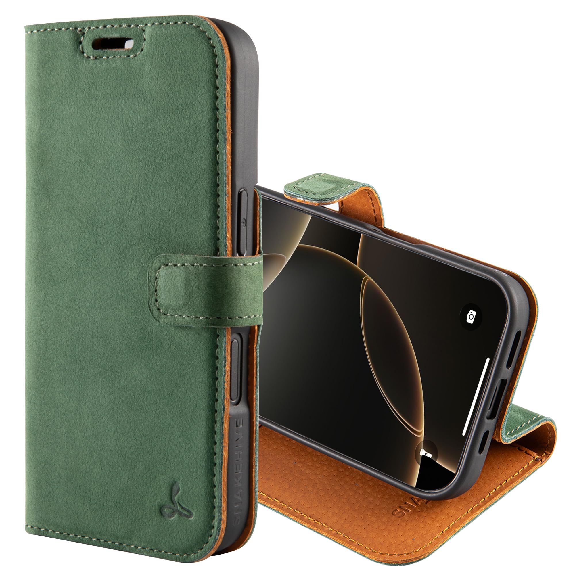 Snakehive Leather Wallet for iPhone 16 - Real Leather Wallet Phone Case with Viewing Stand and Card Holder - Flip Folio Cover with Card Slots (Green) — image 1