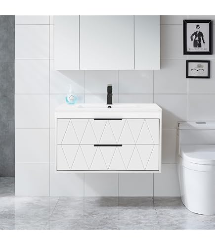 Lavabo De Baño Rectangular De Cerámica Blanca - Para Montar En Pared, Medidas 48.5x32x13 Cm, 1 Agujero
