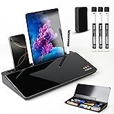 HURUC Small Glass Desktop Whiteboard with Storage,15.3"x7.08"x2.16" inch Desktop Dry Erase Board with Markers & Duster, Desk 