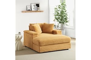 JEEOHEY Oversized Cozy Chaise Lounge Chair Indoor with Ottoman,43.3" W Corduroy Upholstered Comfy Sofa,Modern Fluffy Deep Seat Couch,Leisure Sleeper Sofa Reading Armchair for Living Room,Bedroom,Office,Yellow