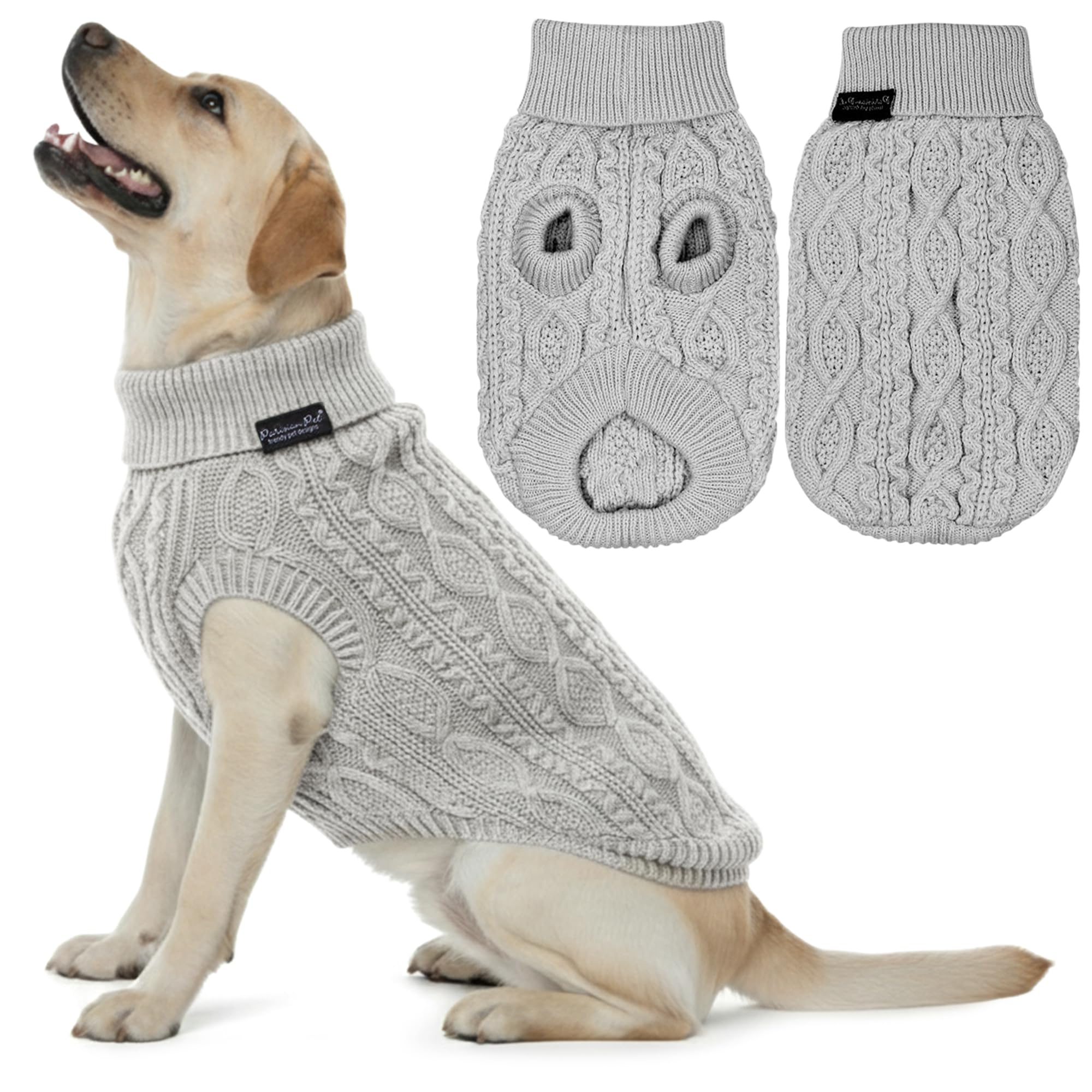 Parisian Pet - Turtleneck Sweater for Dogs - Gray Cable Knit Pullover – Warm Puppy Clothes - Size 2XL