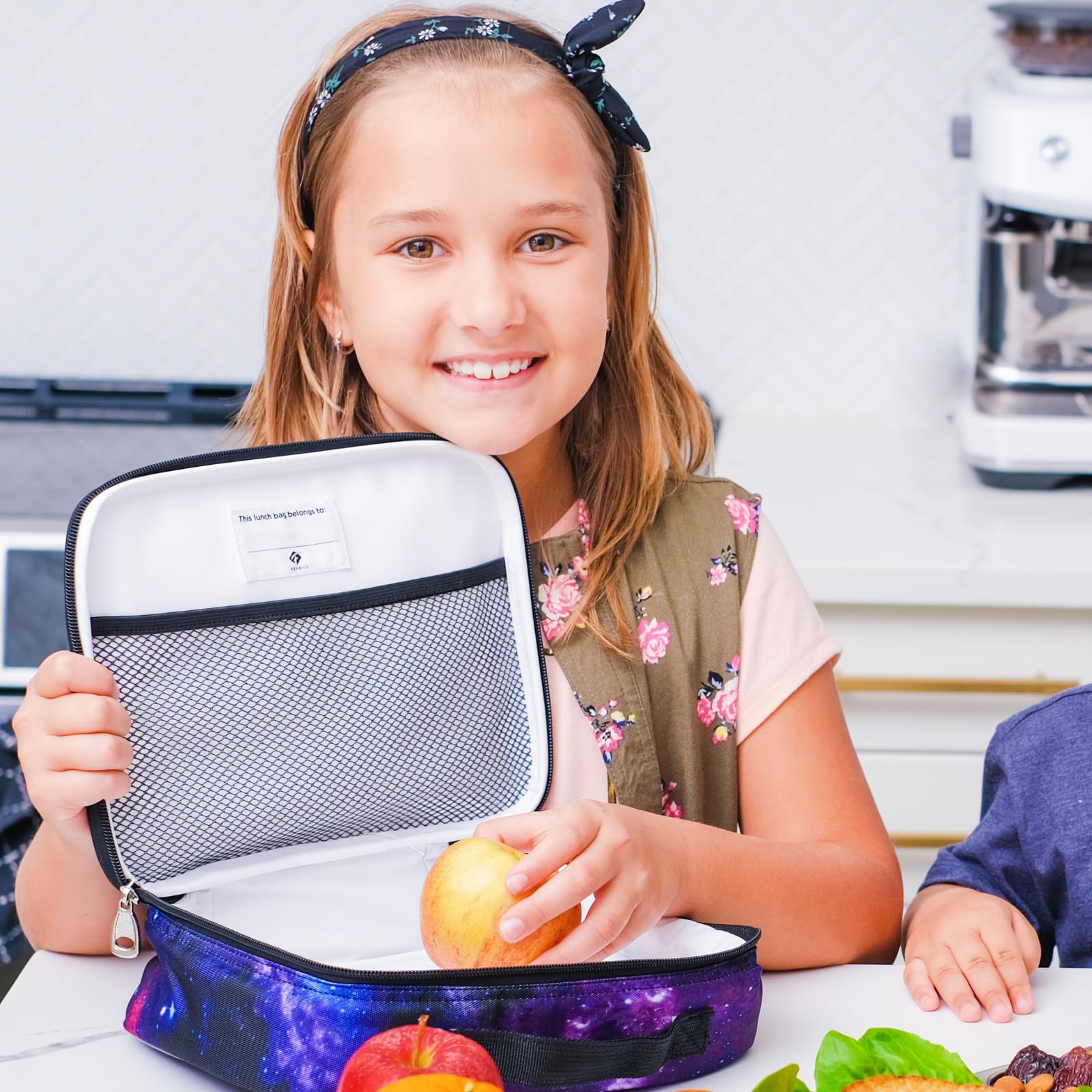 Fenrici Galaxy Lunch Box for Boys, Girls, Kids Insulated Lunch Bag, Perfect for Preschool, K-6, Soft Sided Compartments, Spacious, BPA Free, Food Safe,10.8in x 8.5in x 2.8in (Galaxy-Purple)