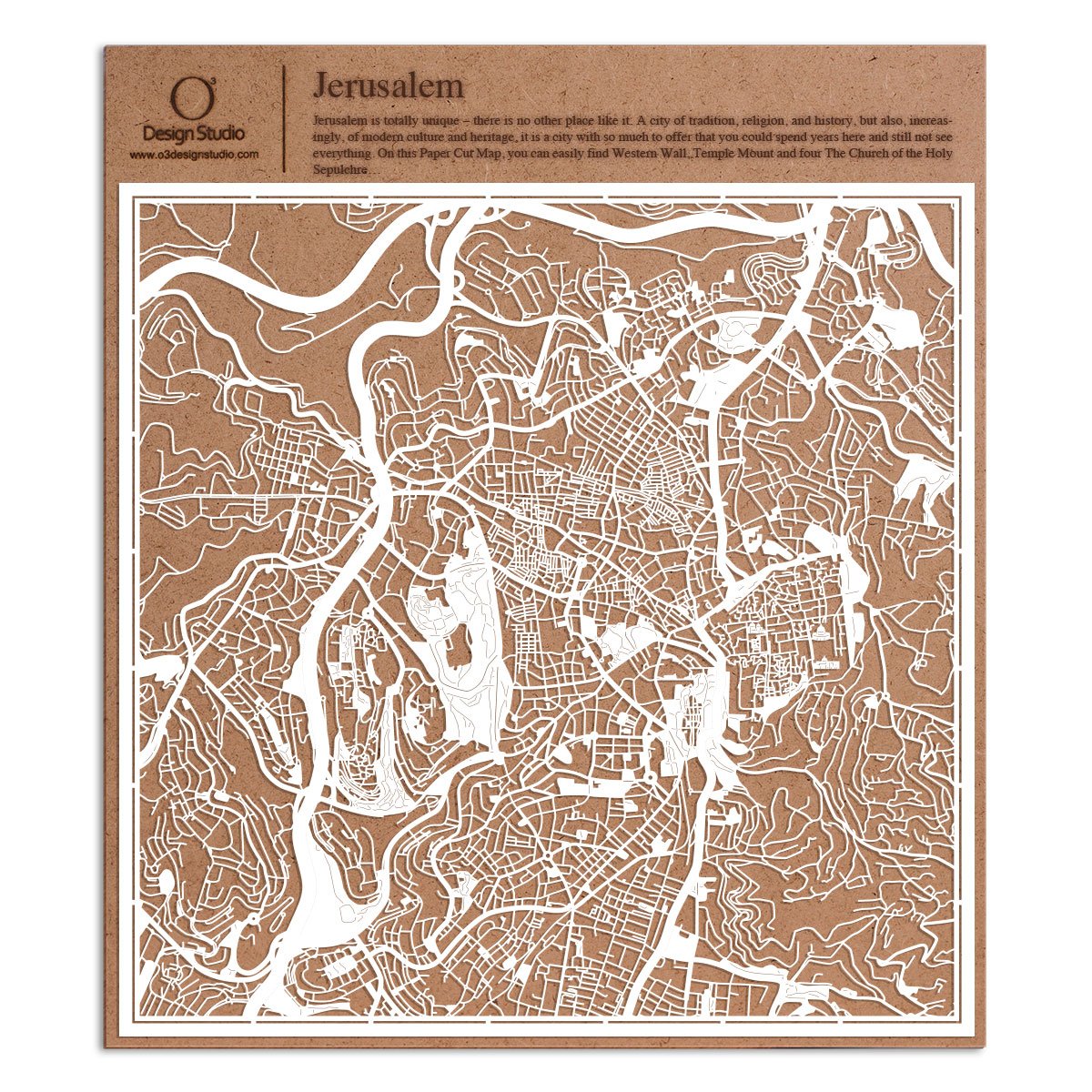 Jerusalem Paper Cut Map White 30x30 cm Paper Art