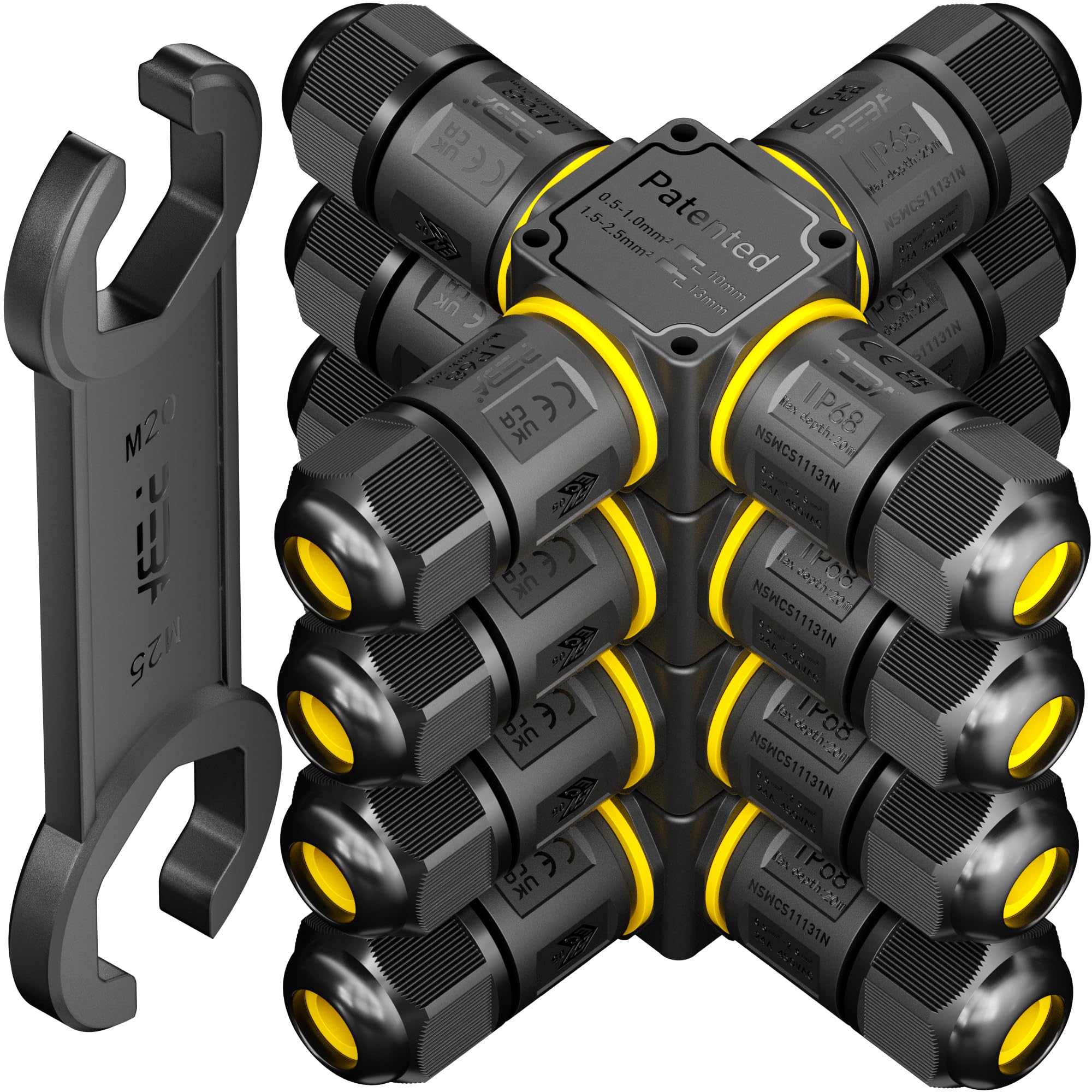 PEBA IP68 Waterproof Outdoor Cable Connector - 4 Way Waterproof Junction Box, 3 Pin Wire Connector, Extension Cable Protector for 4mm-12mm (4 Pack)