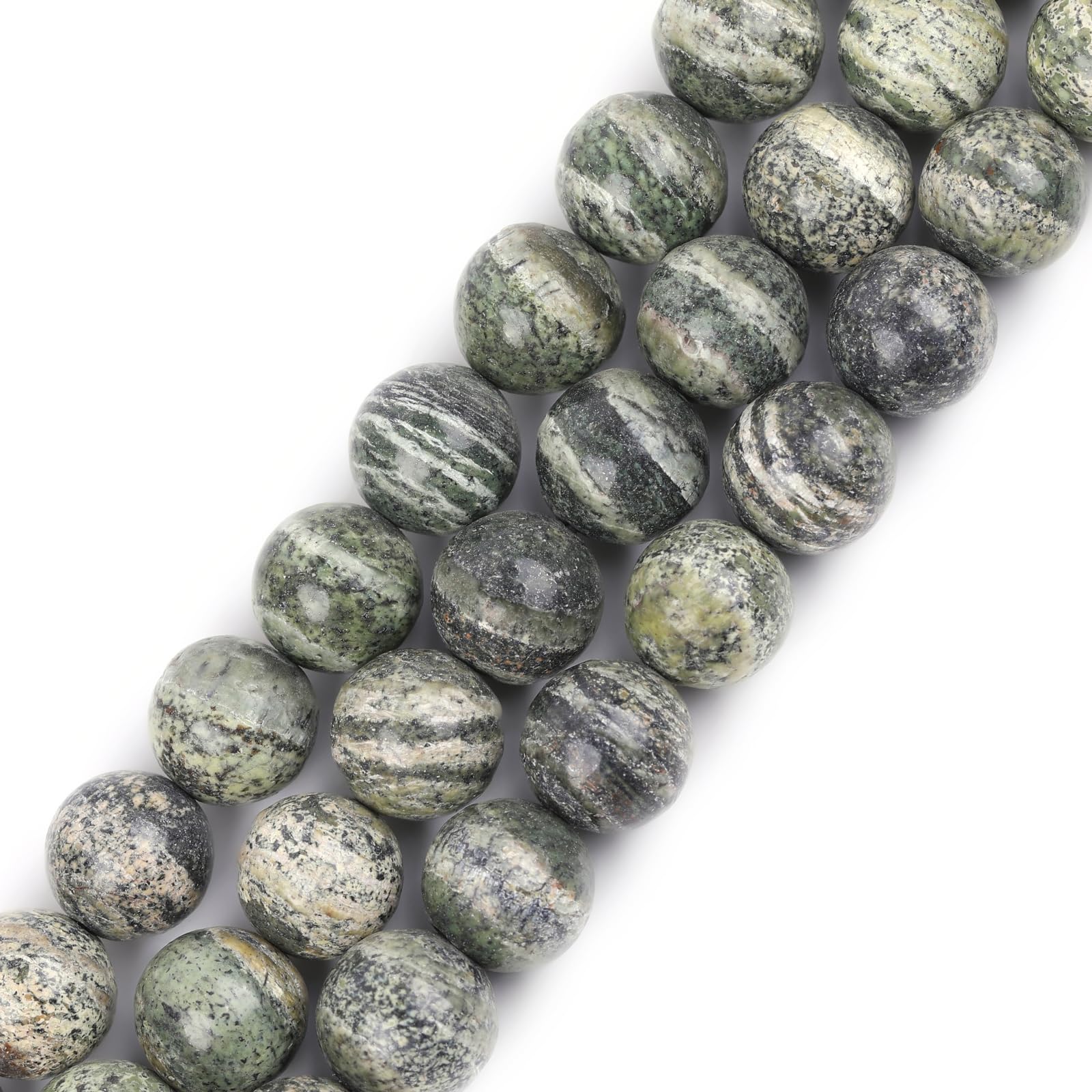 GEM-Inside Natural 12mm Dark Green Zebra Jasper Stone Round Gemstone Semi Precious Beads for Jewellery Making 15"