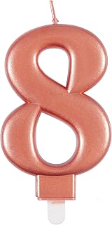 Unique Elegant Rose Gold Number 8 Birthday Candle - Metallic Finish