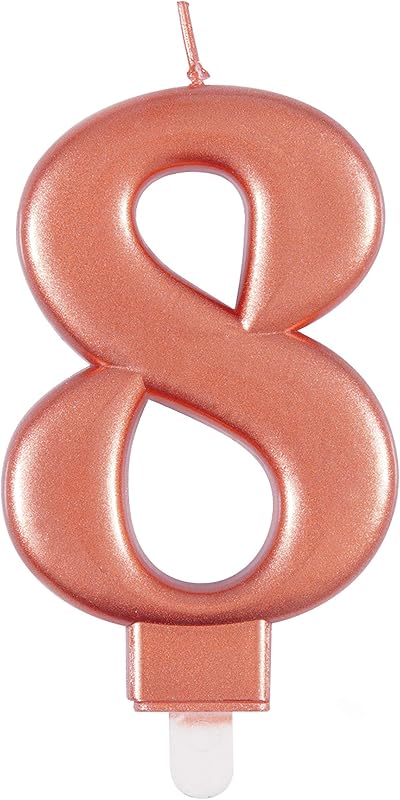 Unique Elegant Rose Gold Number 8 Birthday Candle - Metallic Finish