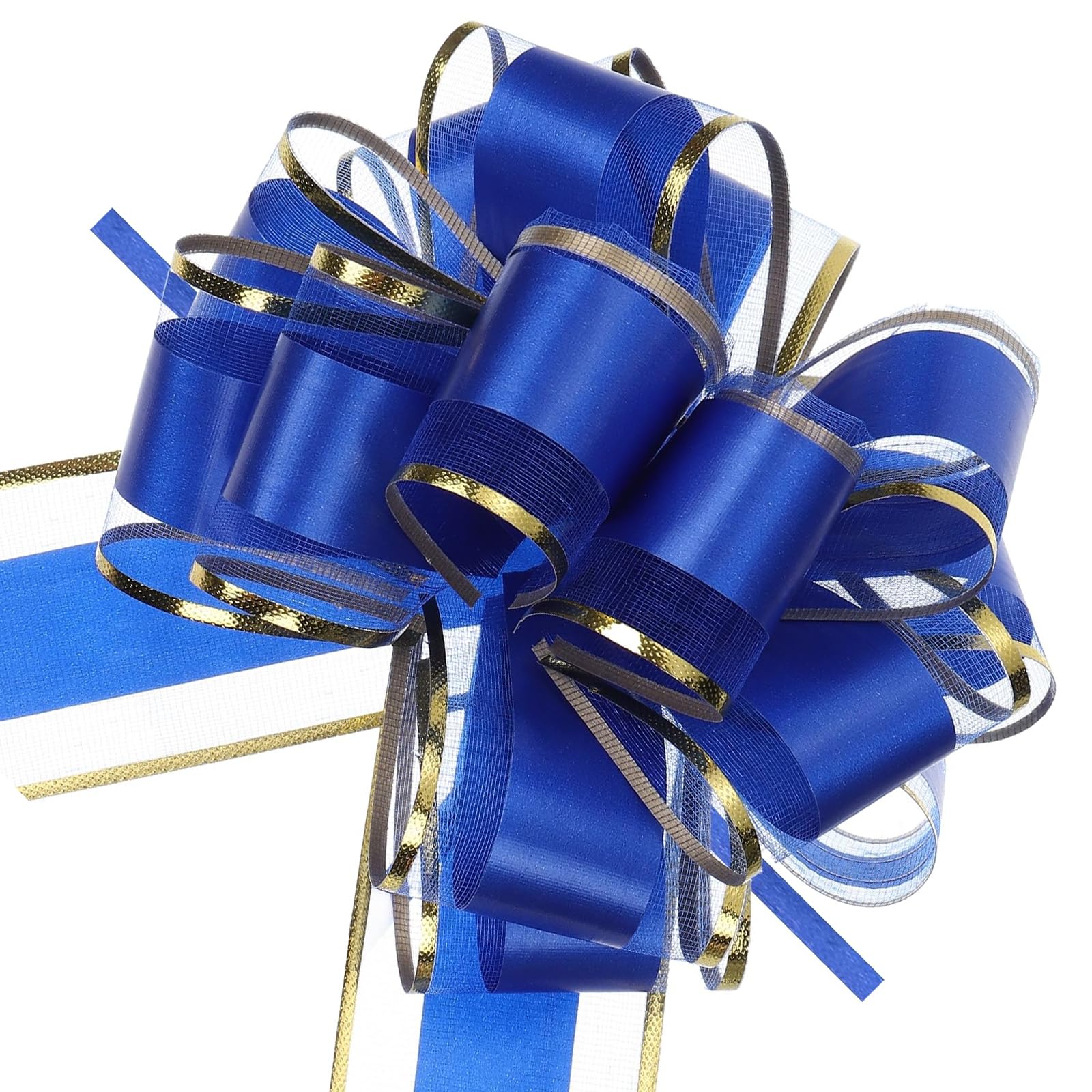 MACHSWON 10pcs 6 Inch Blue Pull Bows with Gold Edge Ribbon Large Gift Bows for Valentine's Day Xmas Holiday Decoration Baskets Gift Wrapping