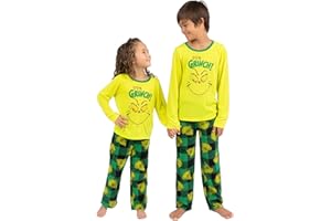 PRESTIGEZ Dr. Seuss The Grinch Kids' Pajama, Matching Family Sleep Set With Socks Behave For The Holidays