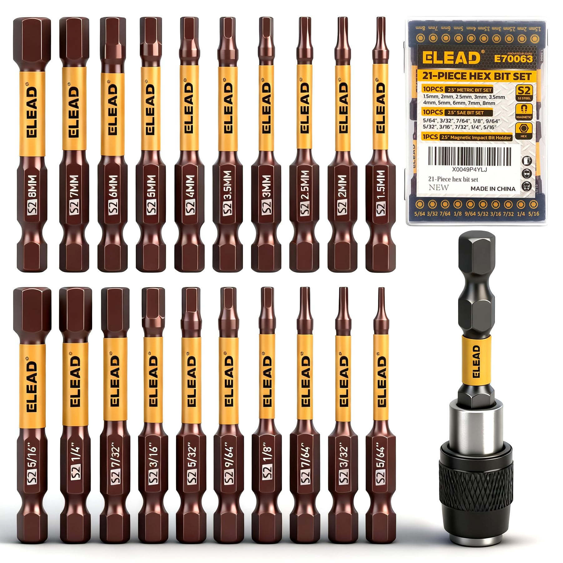 Photo 1 of 21-Piece 2.5" Allen-Wrench Hex Drill Bit Set: Durable Impact Allen Key Set, Long-Lasting Strong Magnetic Hex Screwdriver Bit Set, SAE & Metric Size, Mechanic Automotive Furniture DIY Home Repairs