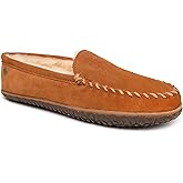 Minnetonka Tobie Men's Suede Mocassins, Fur Lined Sheepskin Slippers with Durable Indoor-Outdoor Sole