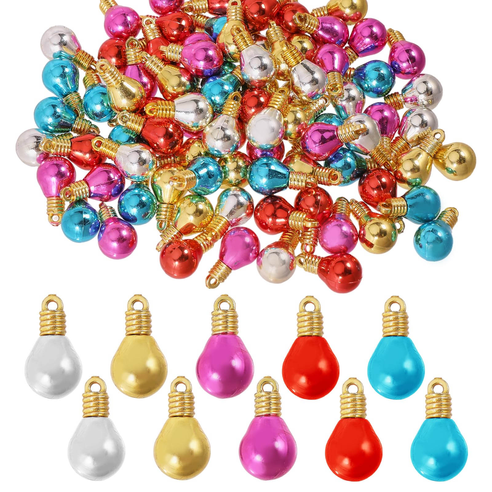 GLOBLELAND 120 Pcs Christmas Bulbs Beads Plastic Jewelry Beads Mini Bulbs Beads Ornament Christmas Tree Ornaments for DIY Crafts Jewelry Making Christmas Tree Festival Decor