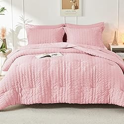 HYMOKEGE Pink Full Size Comforter Sets Seersucker 7