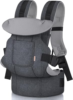 Marsupio Neonato 0-36 Mesi,4-in-1 Porta Bebe Traspirante Regolabile Facile da Indossare viso in Faccia in Avanti e Indietro Indossare per Marsupio Neonato Ergonomico fino a 15kg-Grigio scuro