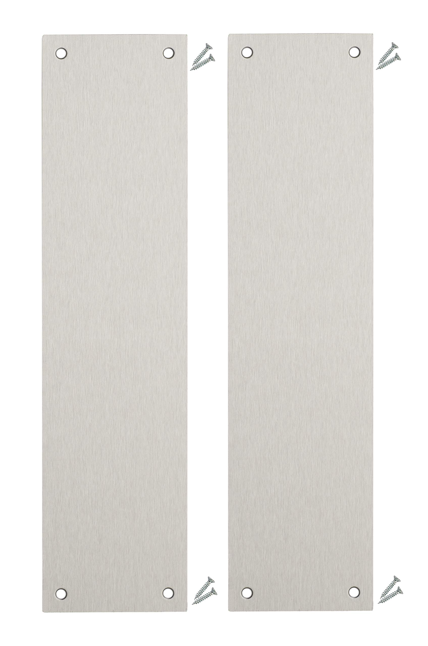 Satin Stainless Steel Finger Push Plates for Doors (Pack of 2) - 300 x 75mm - Square Corner - 4 Pre-Cut Holes with Fixing Screws Included - 1.2mm Thick - Fire Door Guru®