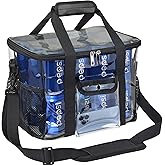 DST Gainbow Clear Lunch Bags For Work, 24-Can Large Transparent Lunch Bag Stadium Approved, Clear Tote Bag with Adjustable Strap and Front Pocket for Men Women(12"x 9" x 9" Black)