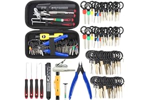 URMECCH 91pcs Auto Terminal Extractor Removal Tool Kit, Terminal Ejector, Wire Connector Pin Release Extractor, Cable Cutter Pliers; Cable Stripper, Pick Hook Set, Brake Fluid Tester, Car Light Circuit Tester