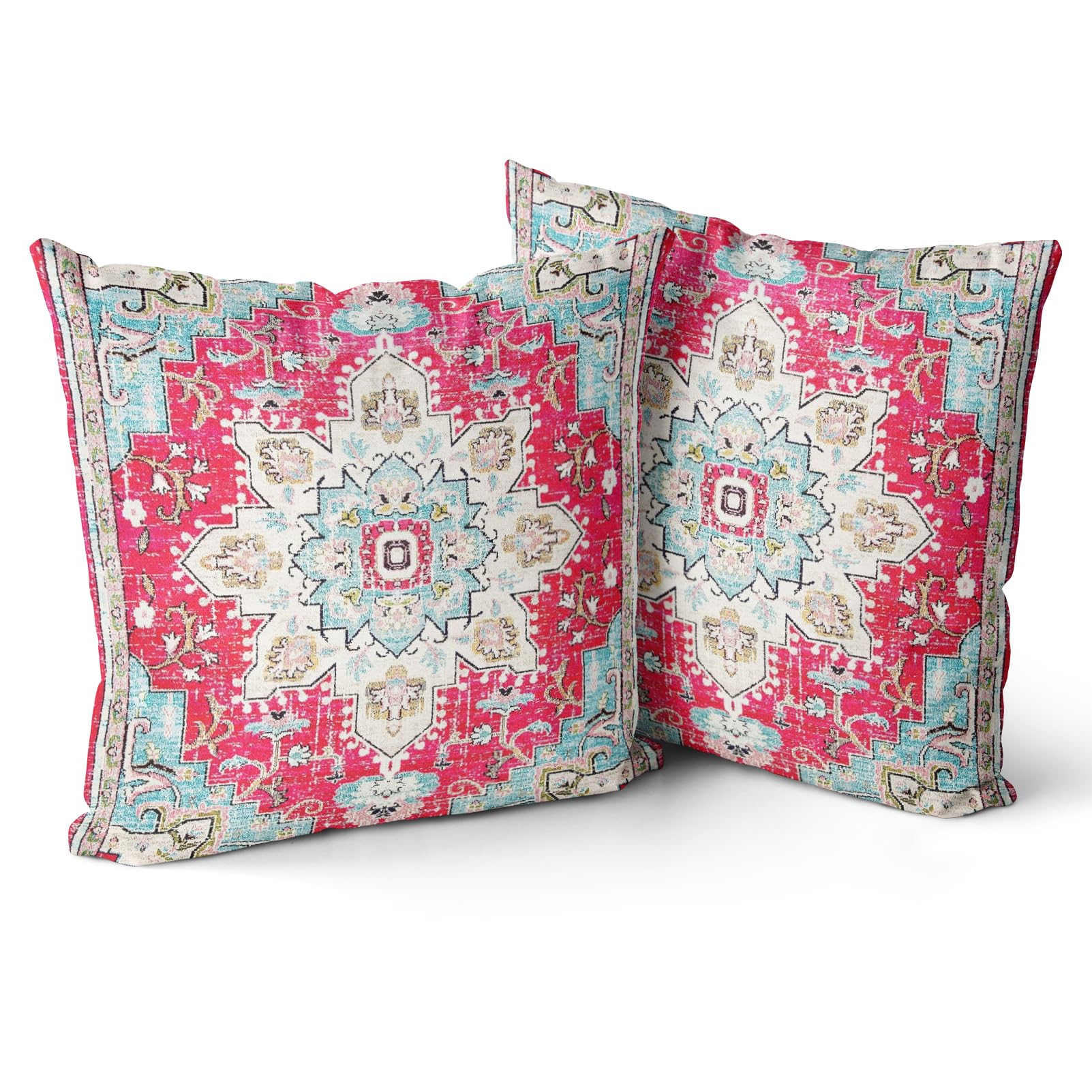 Photo 1 of Snycler Boho Throw Pillow Covers 20x20 inch Set of 2 Boho Rug Carpet Double Sided Pattern Short Plush Cotton Soft Pillow Case Cushion Cover Pillowcase for Couch Sofa Bed Decorative (Red)