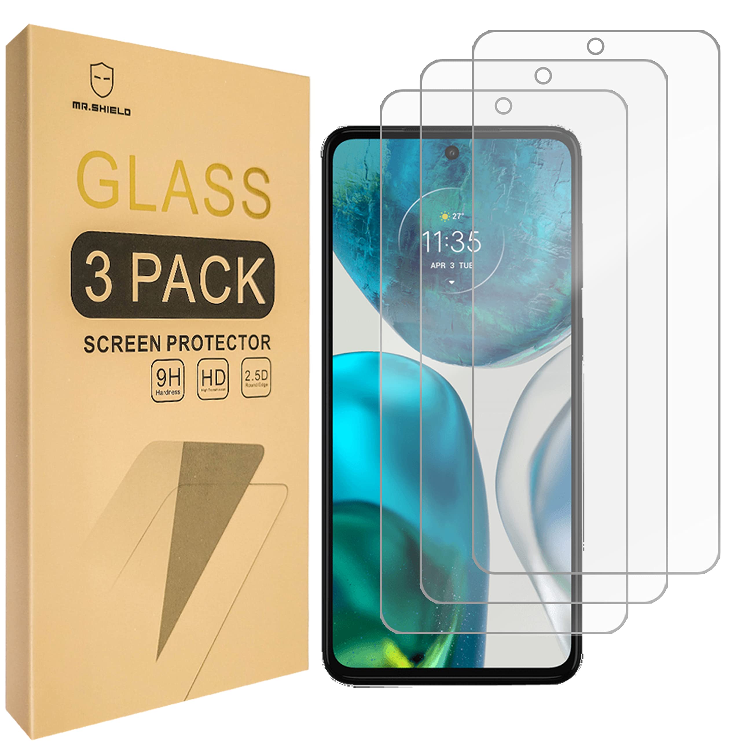 Mr.Shield Screen Protector For Motorola MOTO G52 / MOTO G82 [Tempered Glass] [9H Hardness] [3-Pack] Screen Protector