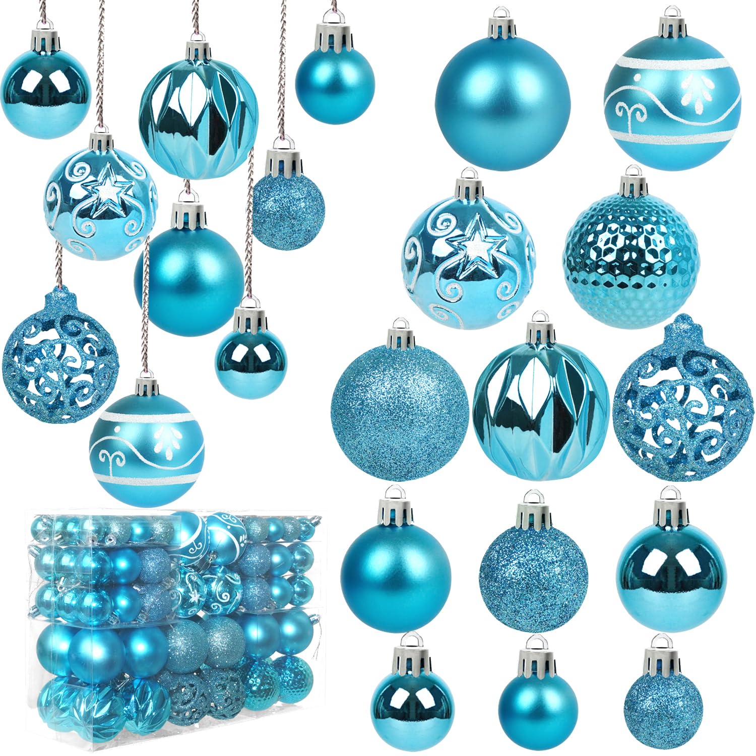 Ywlake 100Pcs Christmas Ball Ornaments for Christmas Tree Decoraion Baubles Shatterproof Balls Hanging Ornaments for Xmas Holiday Party Home Decorations (Teal)