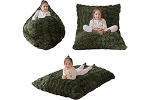 MAXYOYO 3 in 1 Kids Bean Bag Chair Bed, Child Floor Sofa for Gaming, Reading, Convertible Bean Bag Floor Cushion with Machine Washable Cover for Living Room Bedroom, Green