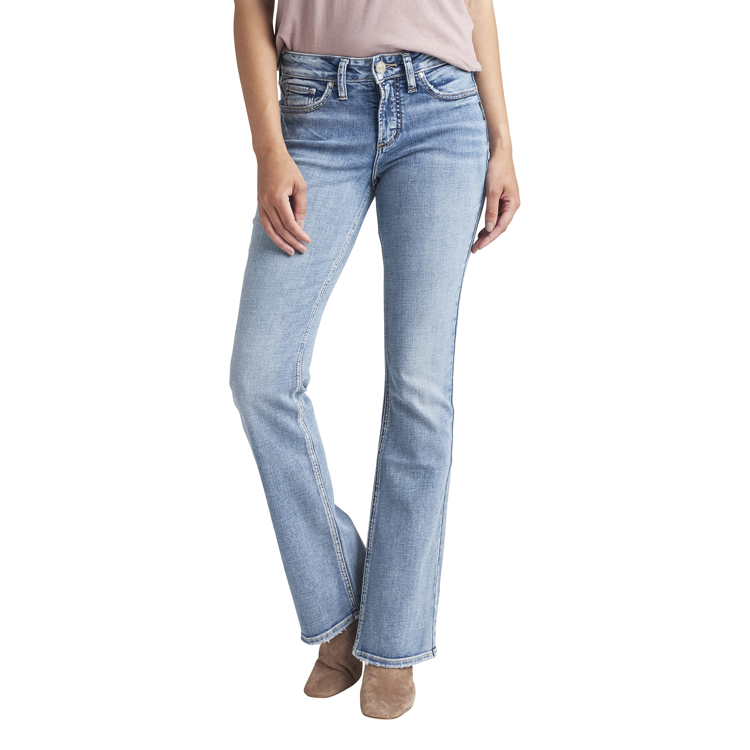Silver Jeans Co. Women’s Suki Mid Rise Curvy Fit Bootcut Jeans, Medium Light Indigo, 32W x 33L