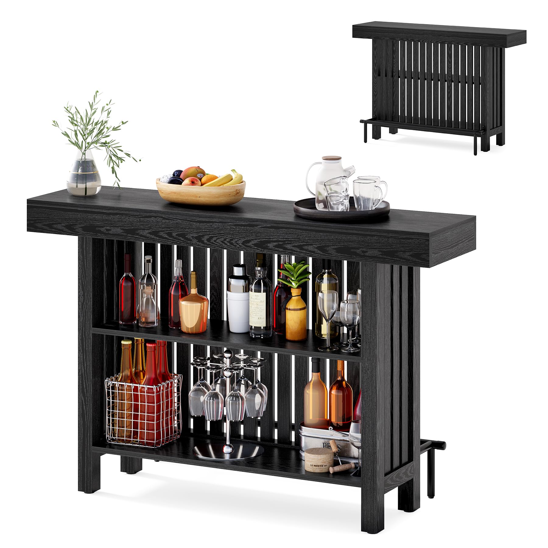 Photo 1 of ** USED ** LITTLE TREE 63-Inch Home Bar Table, 2-Tier Storage Shelf Mini Bar Unit, Kitchen Pub Table, Small Indoor Bar Counter, Black