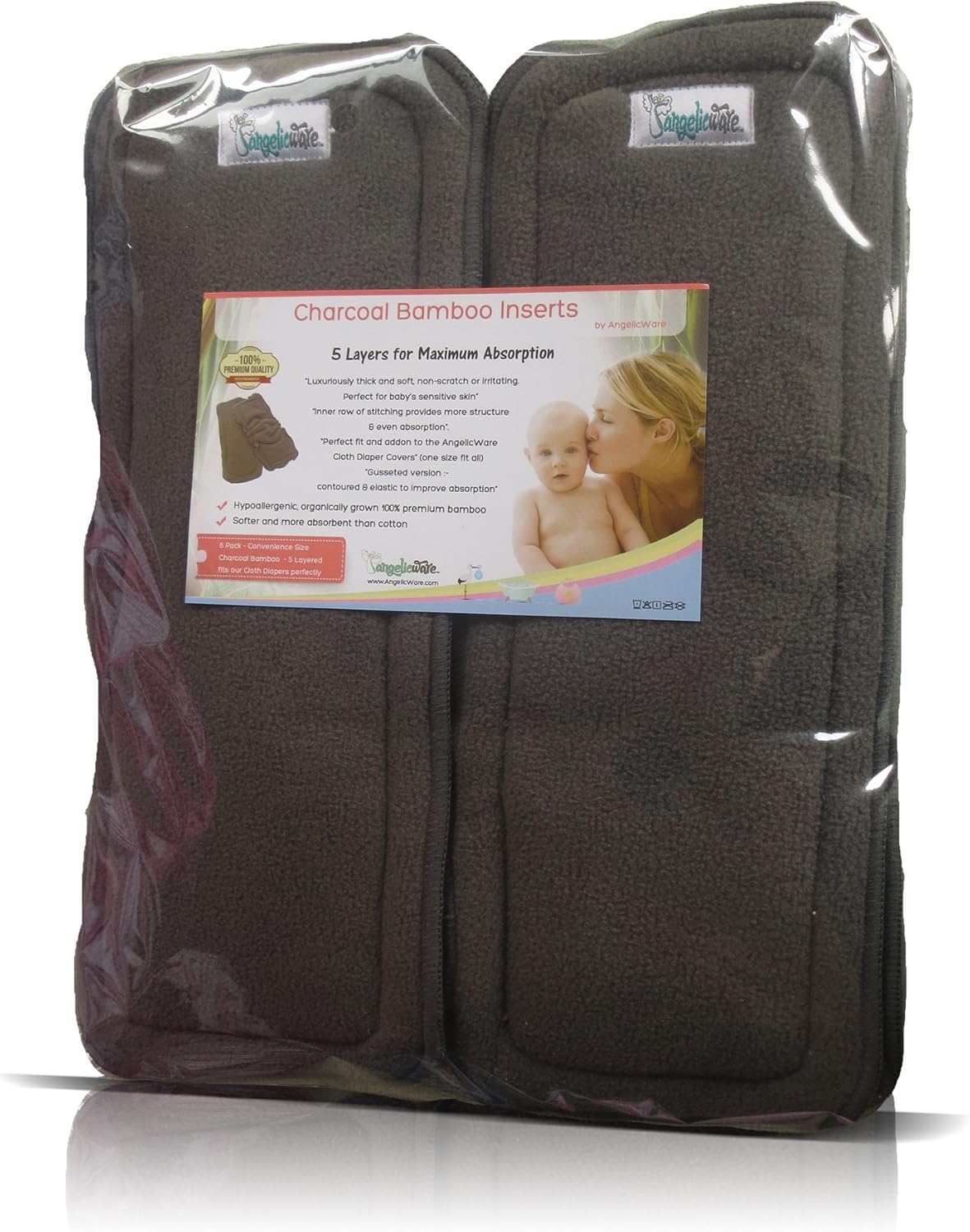 Cloth Diaper Inserts In Charcoal Bamboo 5 Layer By Angelicware Reusable Washable Liners Soft Absorbent Rash Reducing Best For One Size Baby Pocket Diapers Covers Sensitive Skin 6 Pack Amazon Ca