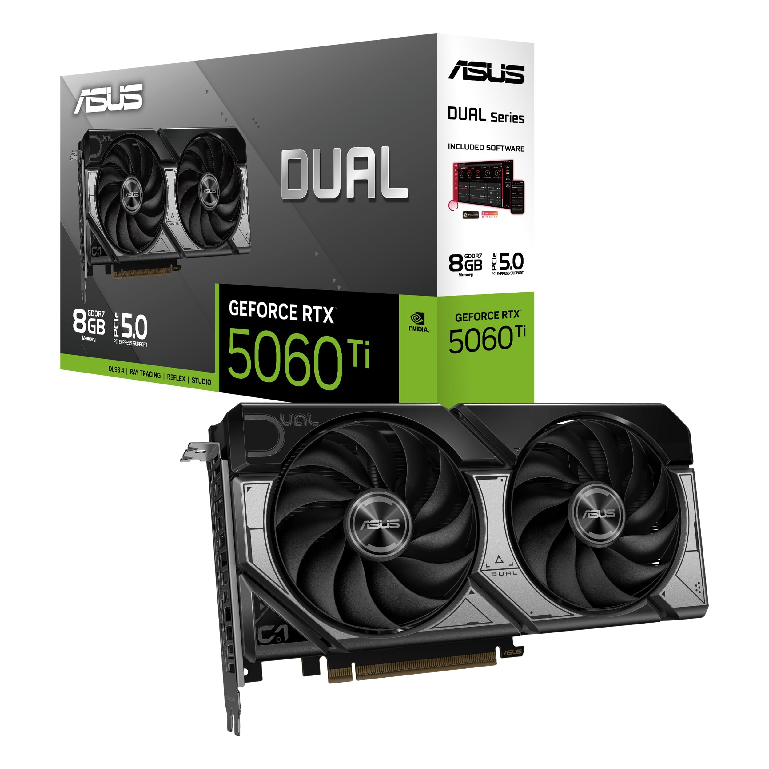 ASUS Dual GeForce RTX 5060 Ti 8GB GDDR7 Gaming Grafikkarte (Nvidia GeForce RTX5060Ti DLSS 4, 2,5-Slot Design, PCIe 5.0, 3X DisplayPort 2.1b, 1x HDMI 2.1b, DUAL-RTX5060TI-8G)