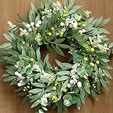Eucalyptus Wreaths for Front Door Spring Summer Door Wreath with Olives Leaves, Mixed Berry for All Season Indoor Outdoor Farmhouse Home Porch Wall Window Festival Wedding Decor,20 Inch
